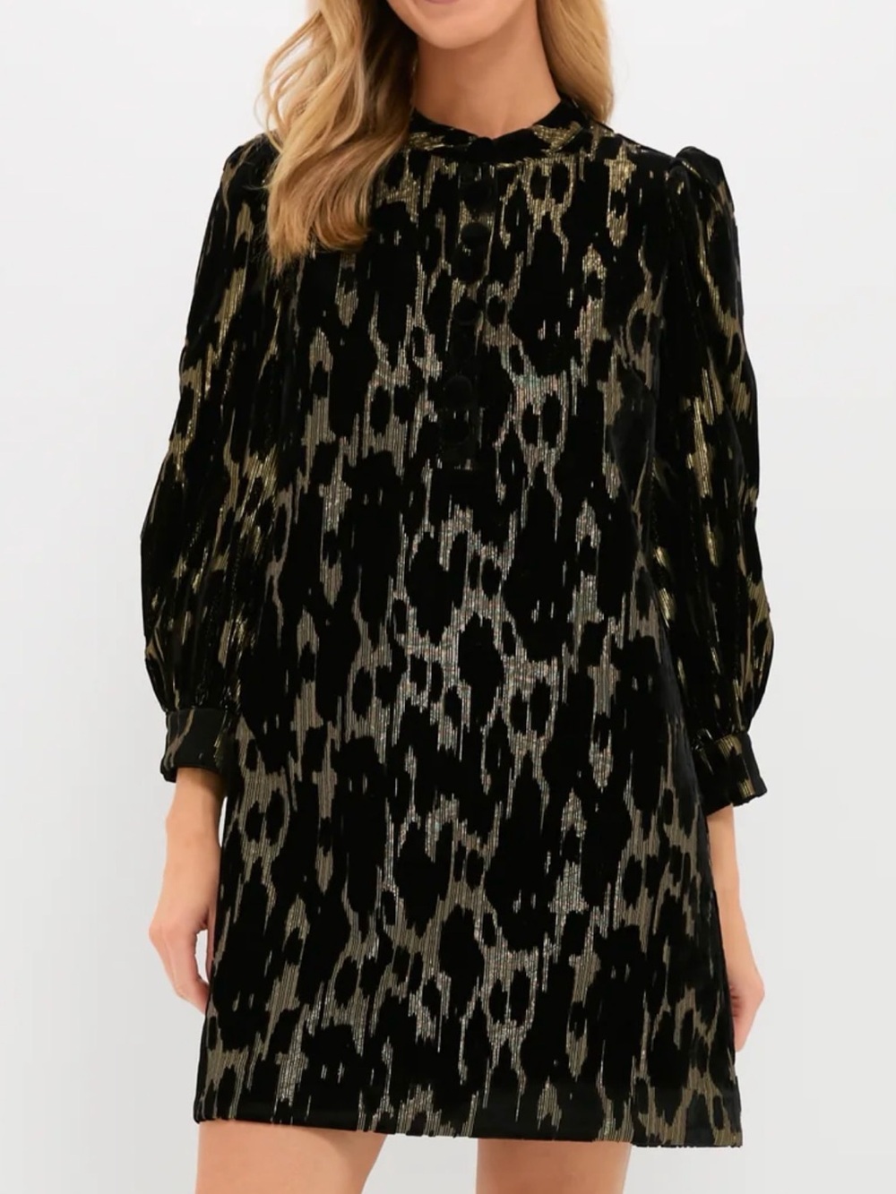 Tuckernuck XXS Pomander Palace Black & Gold Velvet Leopard Shift Dress